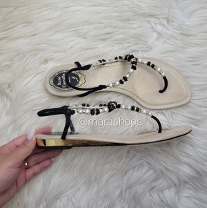 RENE CAOVILLA Suede Crystal Embellishments T-Strap Sandals